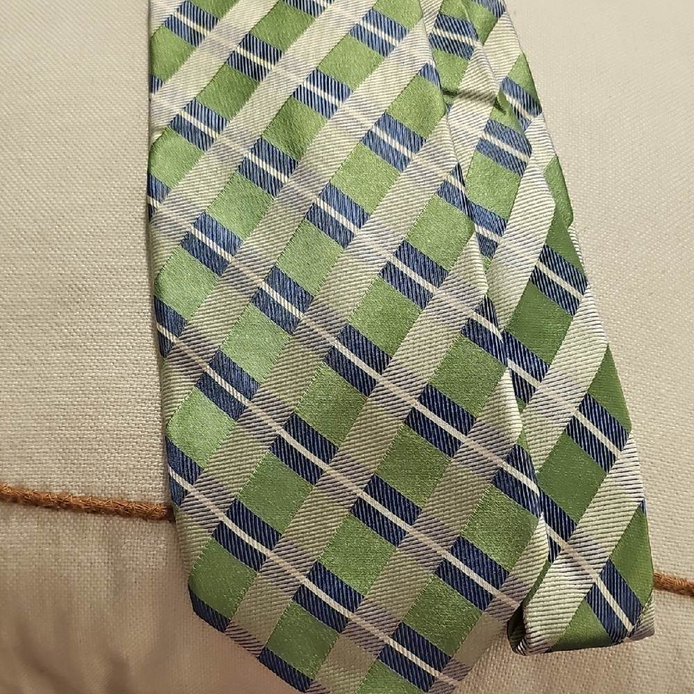 Green and Blue Plaid Men's Tie Br US Polo Assn. 100% Silk